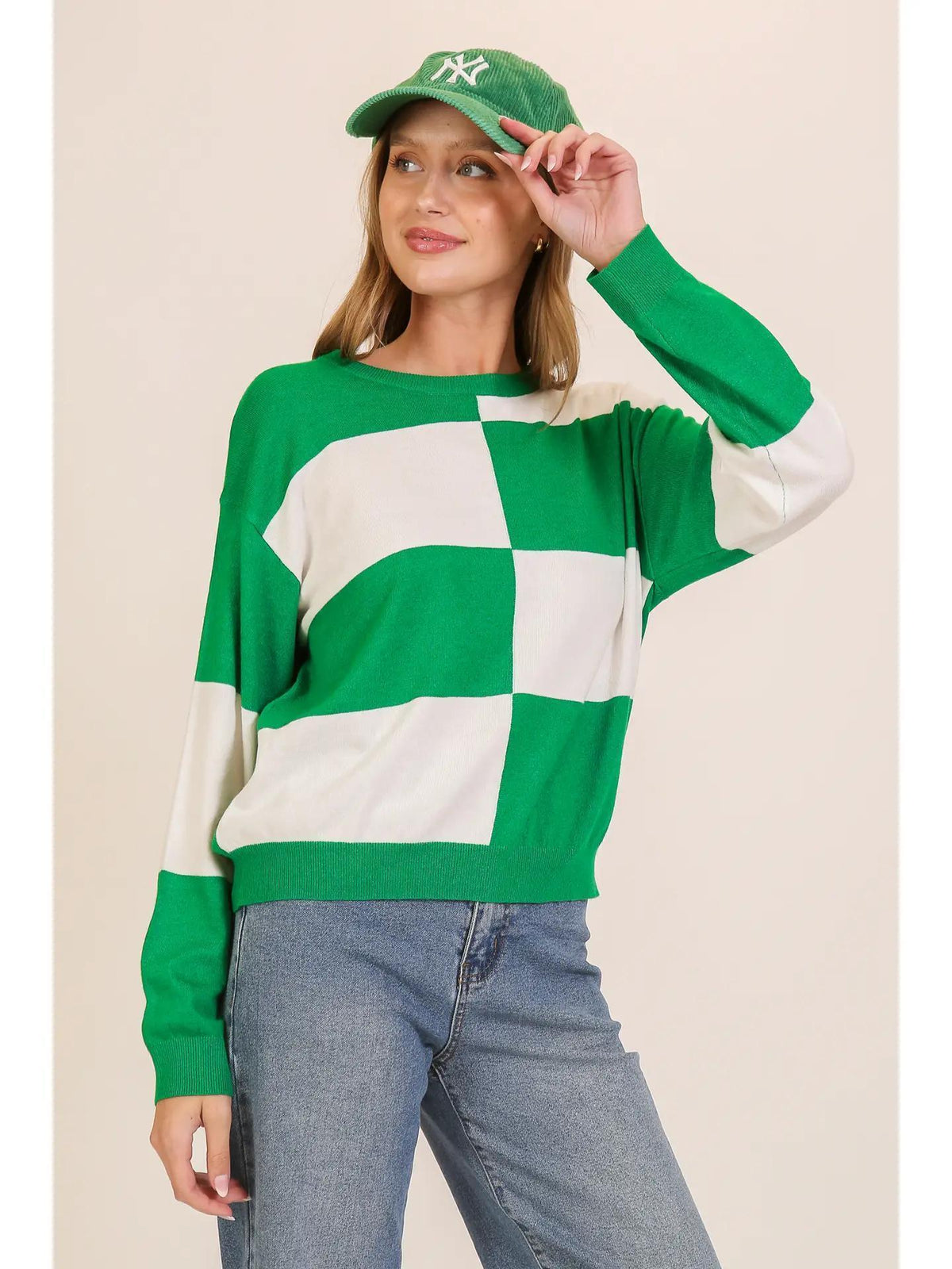 Checkered Coastal Chic Pullover Sweater