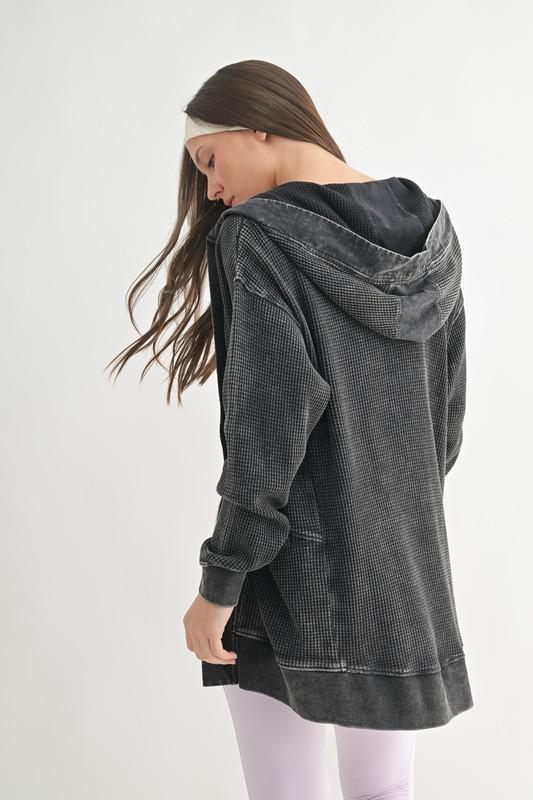 Waffle Knit Mineral-washed Cardigan