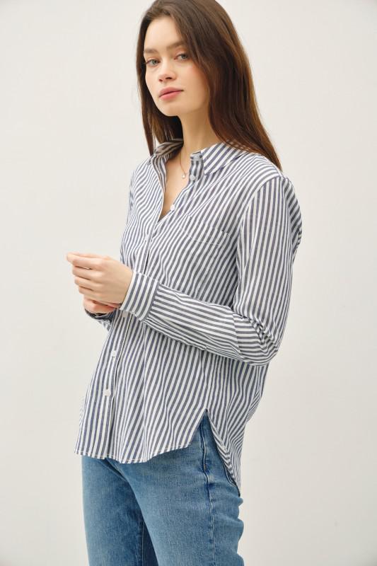 Striped Long Sleeve Collared Button Up Shirt