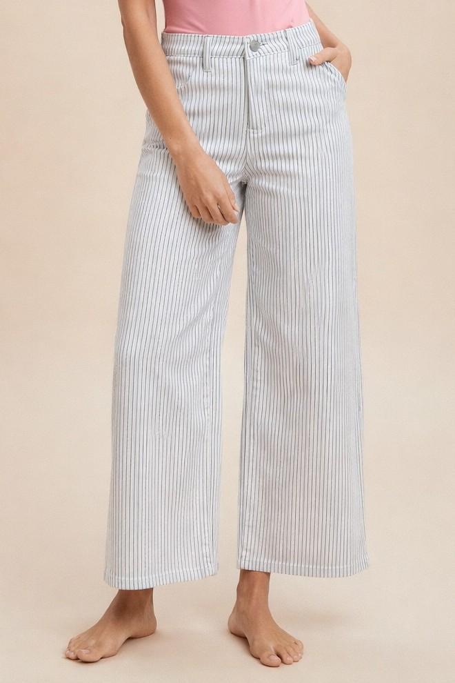 Stretch Cotton Striped Straight Leg Pants