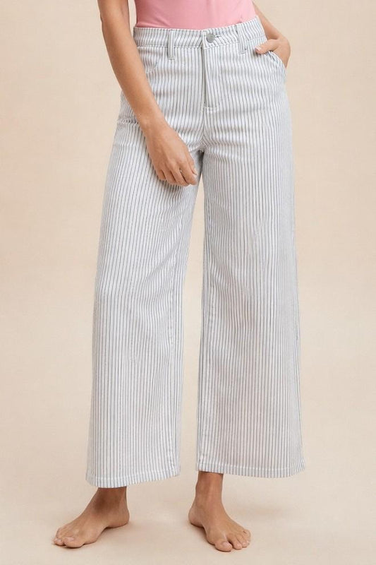 Stretch Cotton Striped Straight Leg Pants