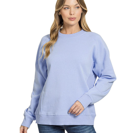 Fleece Round Neck Ribbed Sweatshirt