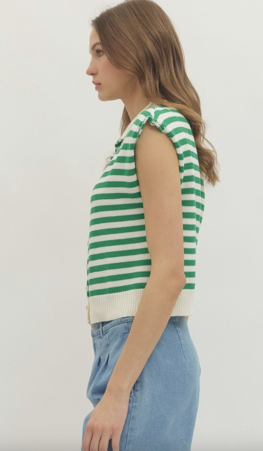 Green Stripe Sleeveless Cardi