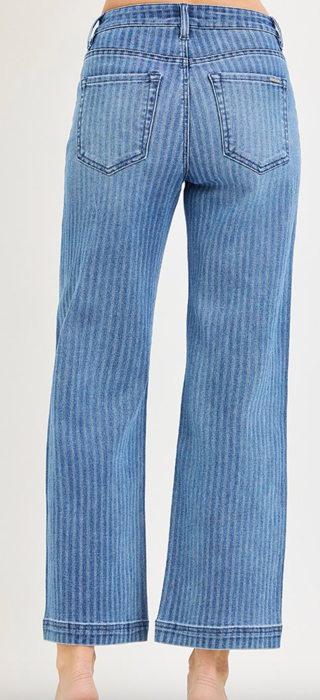 Risen Stripe Straight Jeans