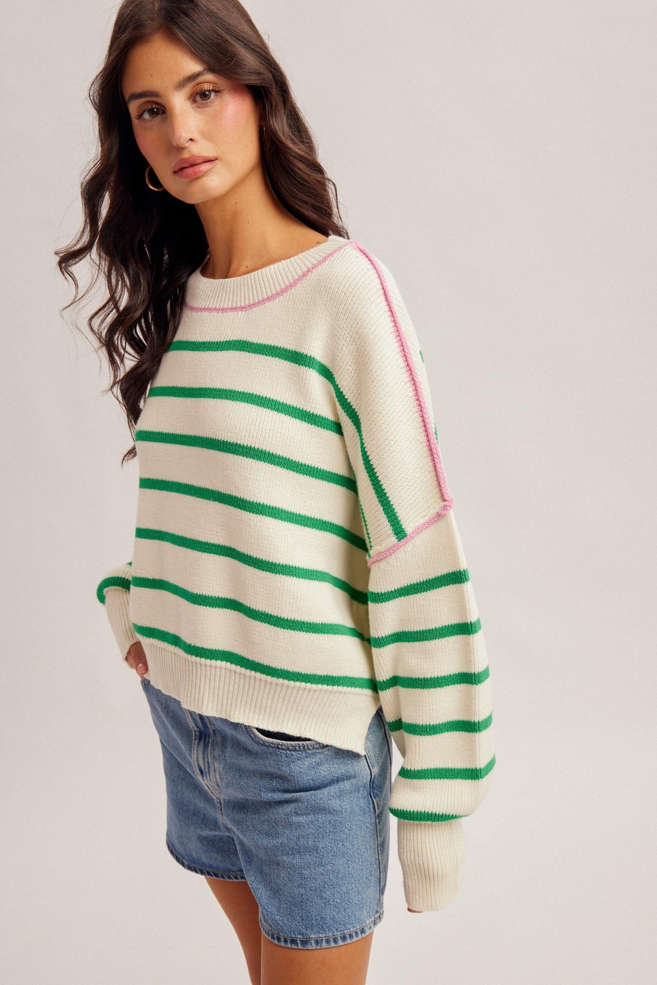 Contrast stripe Side Slit Sweater