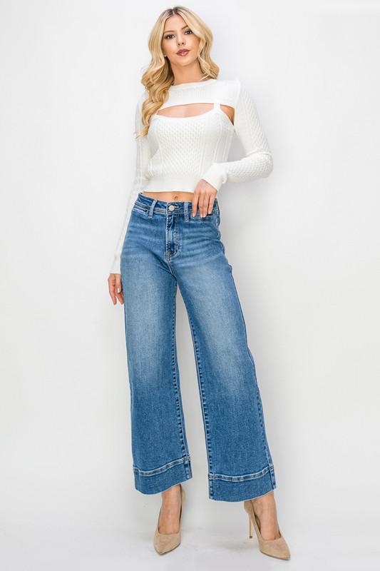 High Rise Wide Hem Crop