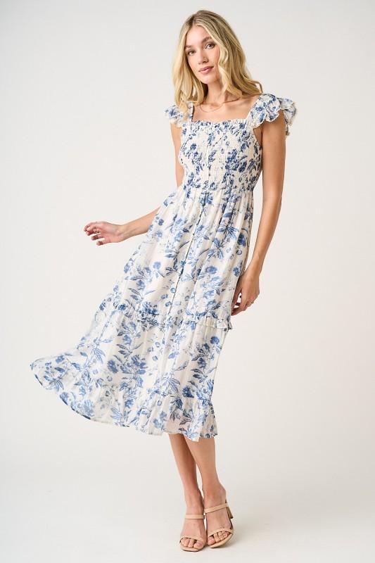 Floral Print Ruffle Smocked Tiered Midi Dress