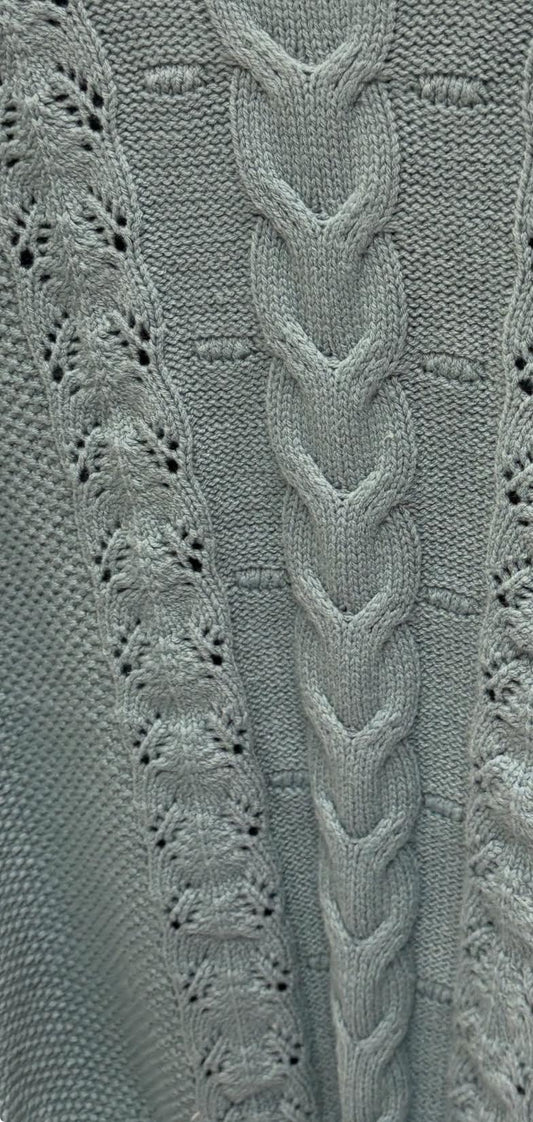 Chunky Puff Short Sleeve Cable Knit Sweater-Dusty Jade