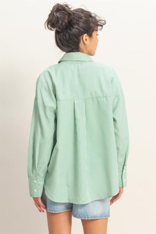 Green Striped Button-up Shirt