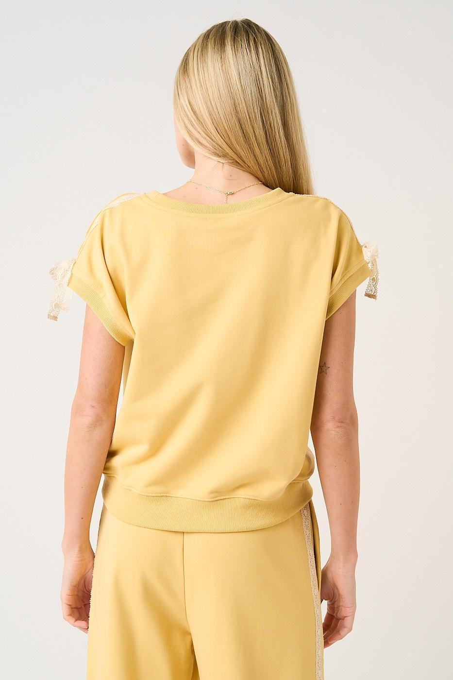 Lace Striped Bow Sleeveless Sweatshirt Top