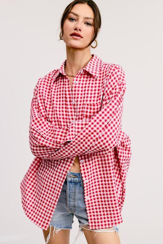 Oversized Gingham Button Down Shirt