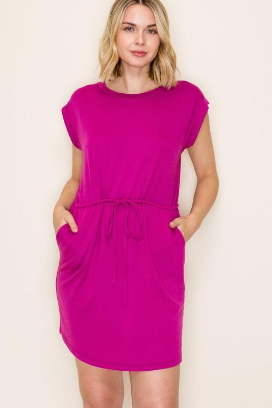 Drawstring Waist Terry Dress