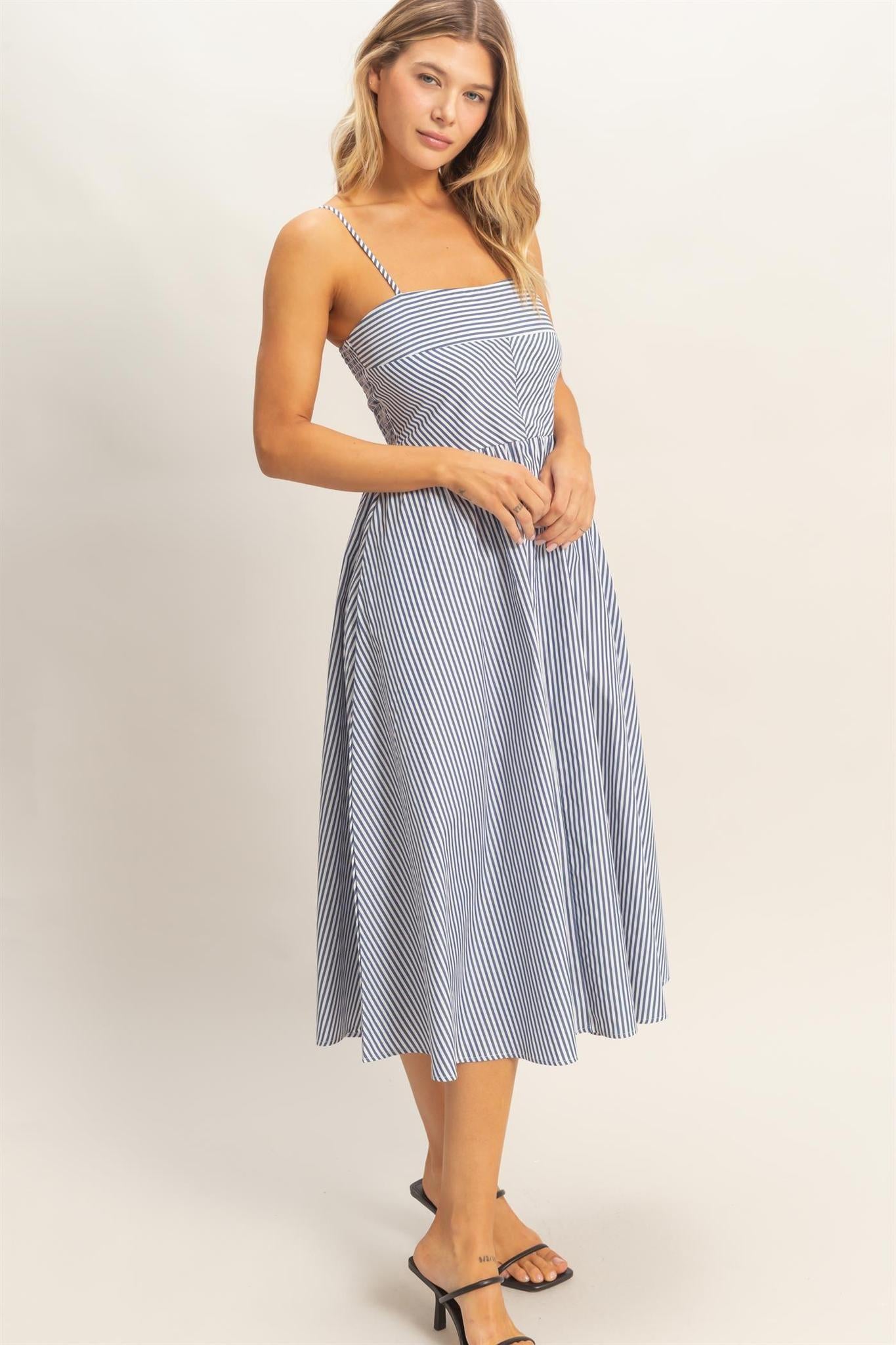 Striped Sun Dress-Navy
