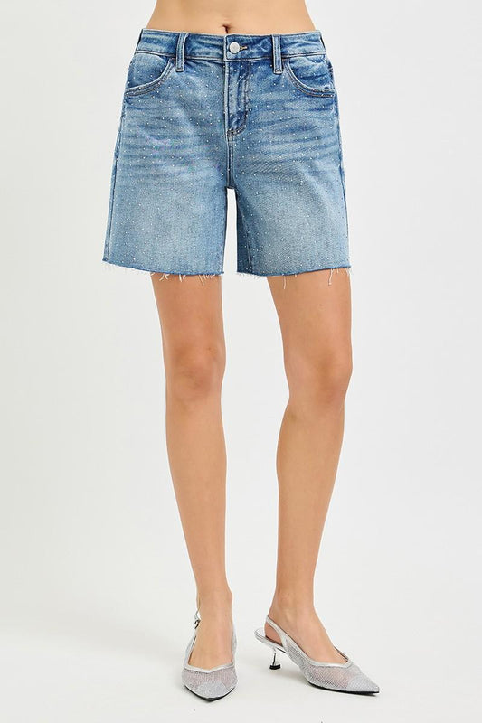 Risen Rhinestone Slouchy Shorts