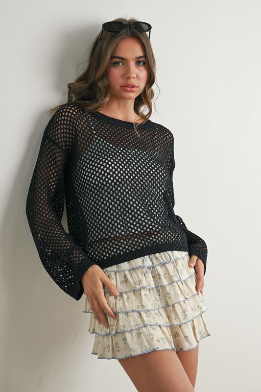 Long Sleeve Fish Net Knit Top