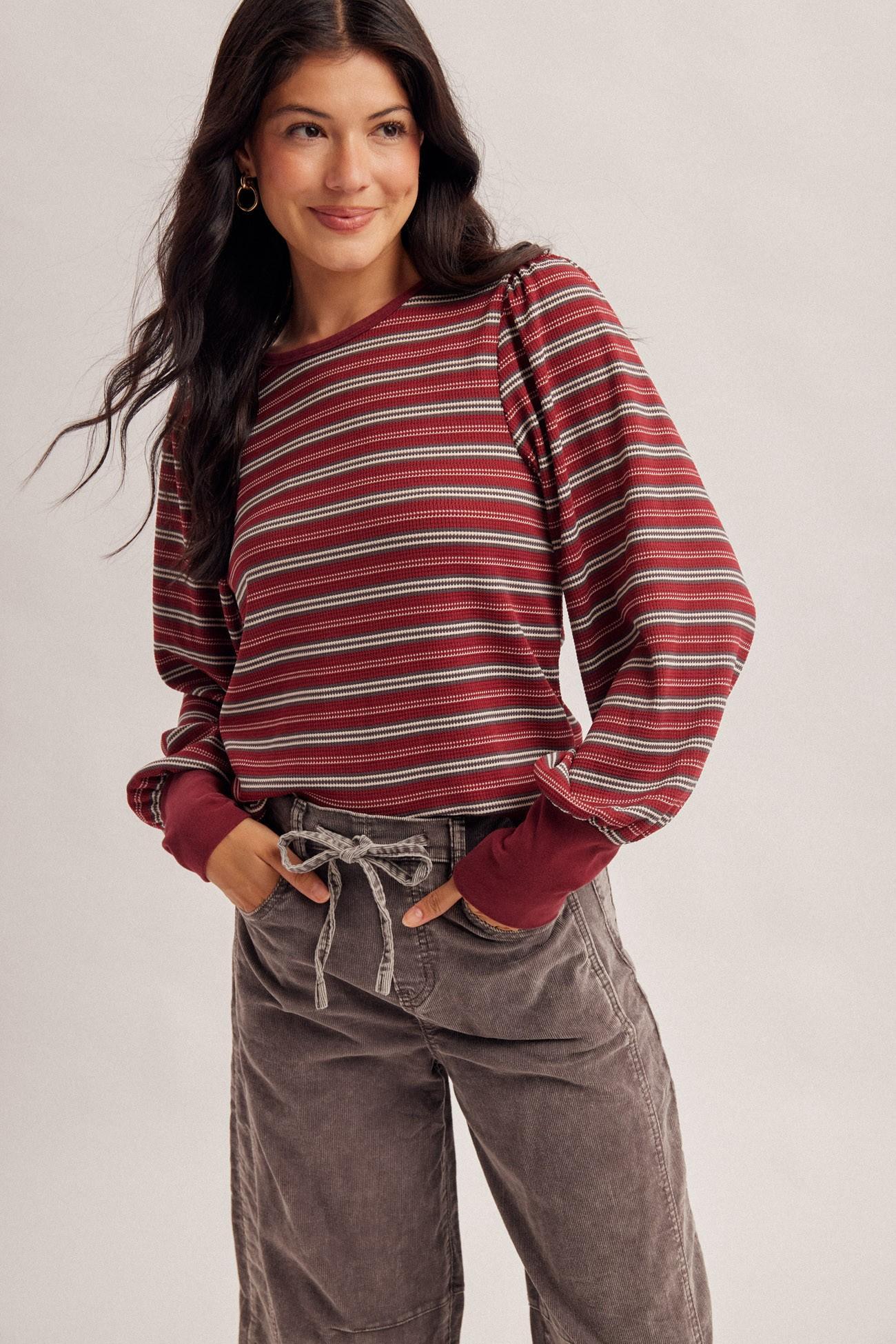 Banded Sleeve Stripe Top