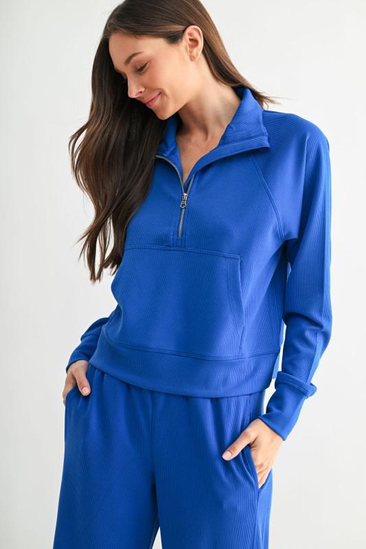 Luxe Sand Wash Rib 1/4 Zip-Cobalt