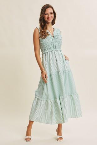 Uplifting Mixed Stripe Smocked Midi Dress