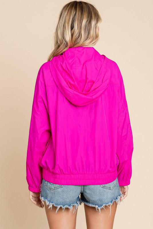 Hooded Windbreaker Jacket - Hot Pink