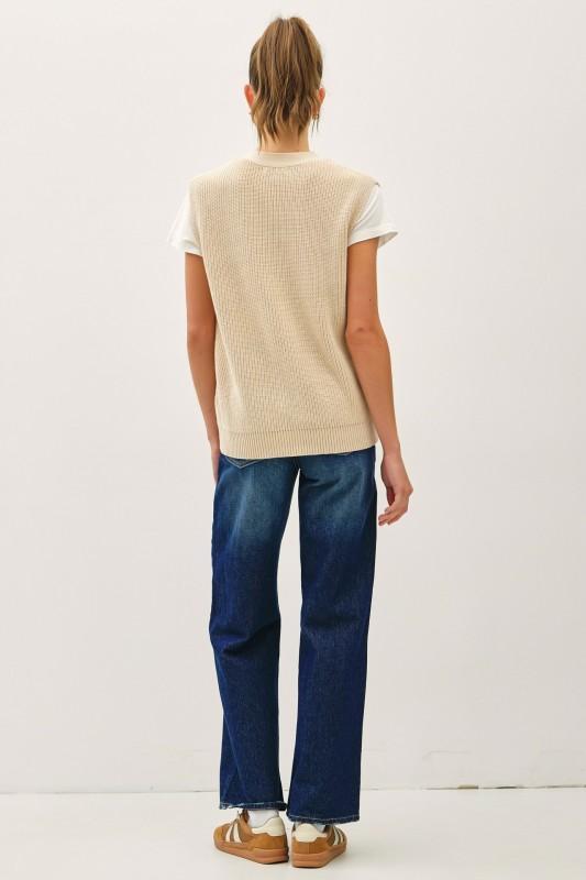Varsity Style Button Up Sweater Vest With Pockets