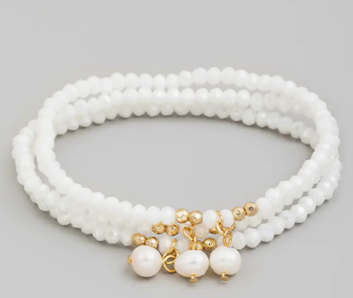 Pearl Cham Layered Beaded Bracelet Set White