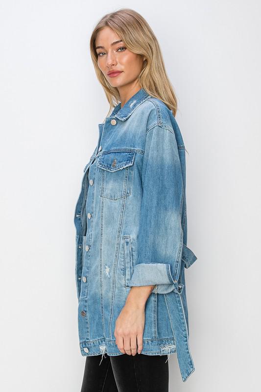 Risen Belted Long Denim Jacket