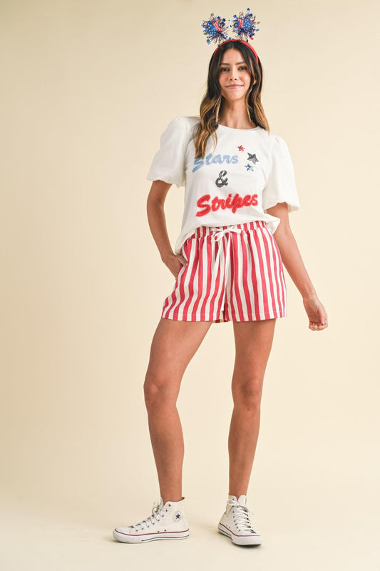 Stripe Twill Drawstring Shorts