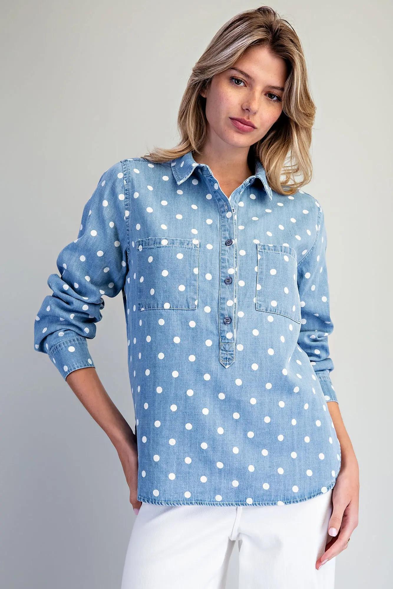 Chambray Polka Dot Top