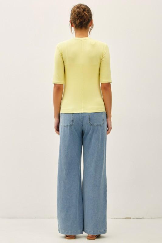 Knit Denim Wide Leg Pull On Pants