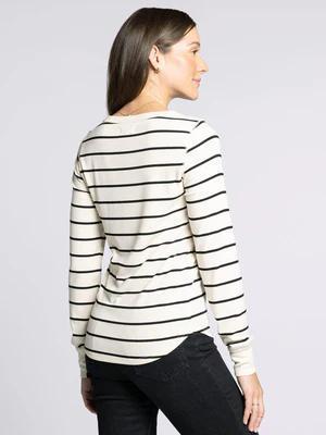 Stacy Long Sleeve- Dark Spruce, Off White Black Stripe