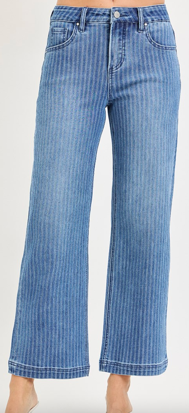 Risen Stripe Straight Jeans