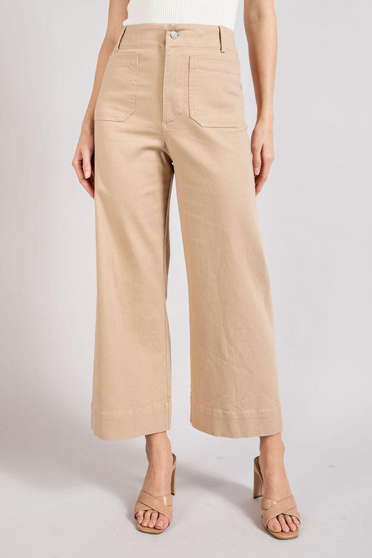 Soft Washed Wide Leg Pants - Taupe