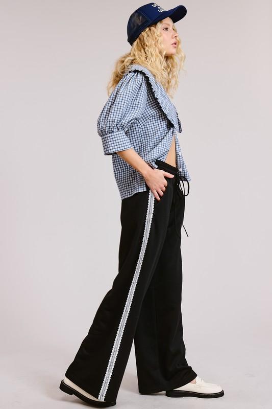 Lace-trim Wide-leg Track Pants