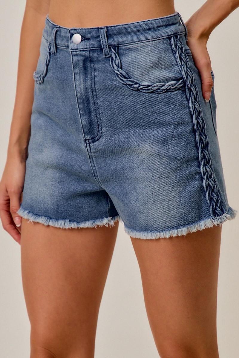 Side Braid Denim Shorts