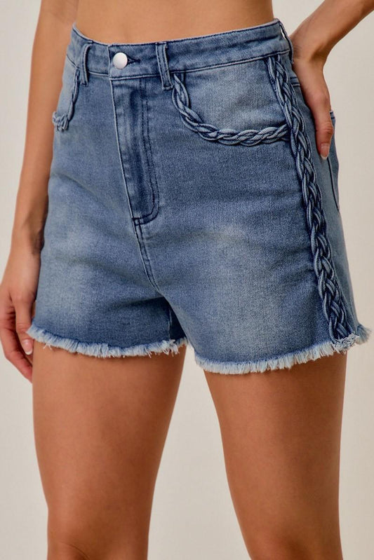 Side Braid Denim Shorts
