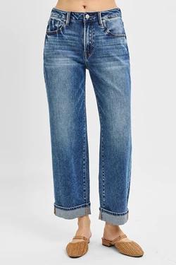 Risen High Rise Ankle Boyfriend Turn Up Cuffed Jeans