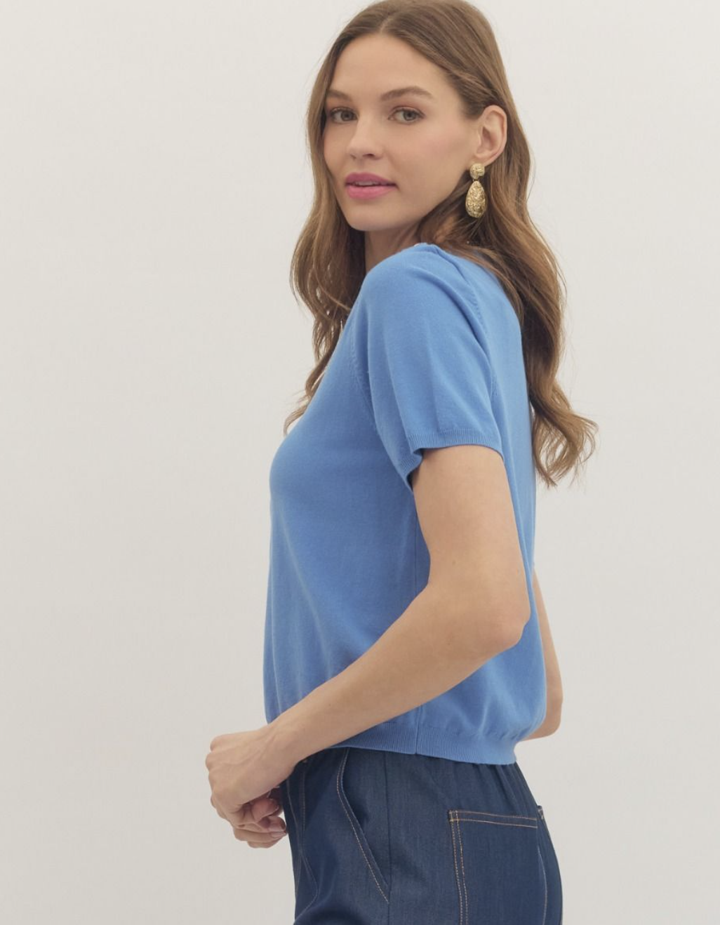 Gold Button Short Sleeve Sweater