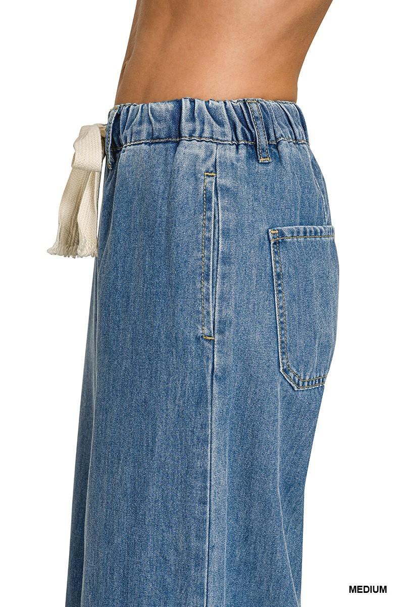 Wide Leg Drawstring Denim Pants