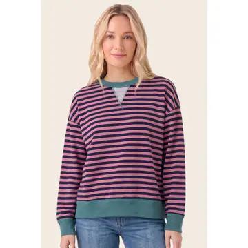 Pop Color Trimmed Stripe Sweatshirt