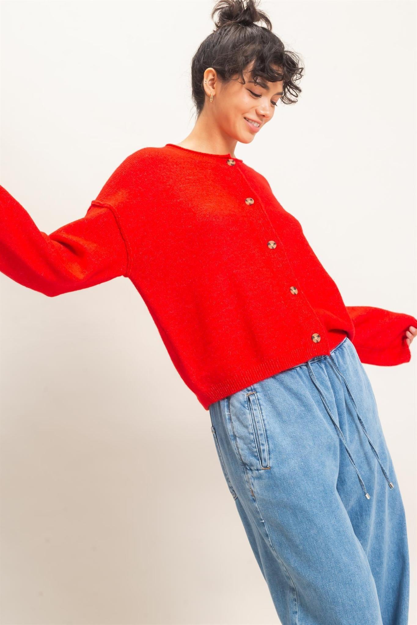 Crew Neck Loose Fit Cardigan