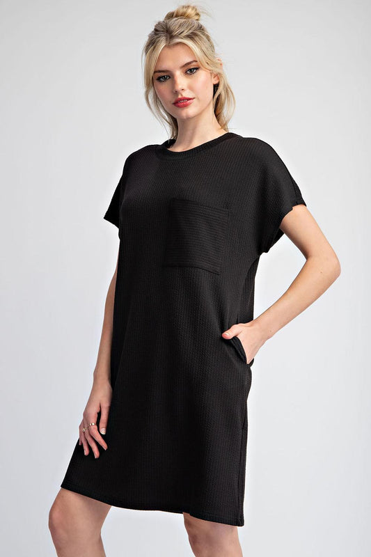 Textured Mini Dress  - Black
