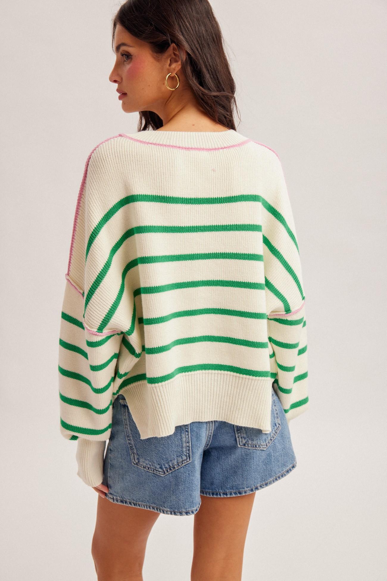 Contrast stripe Side Slit Sweater