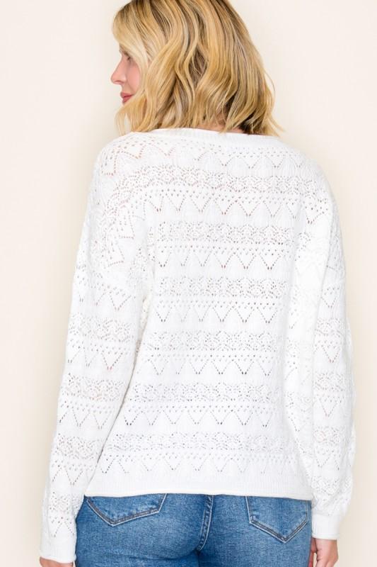 Crochet Knit Sweater-Winter White