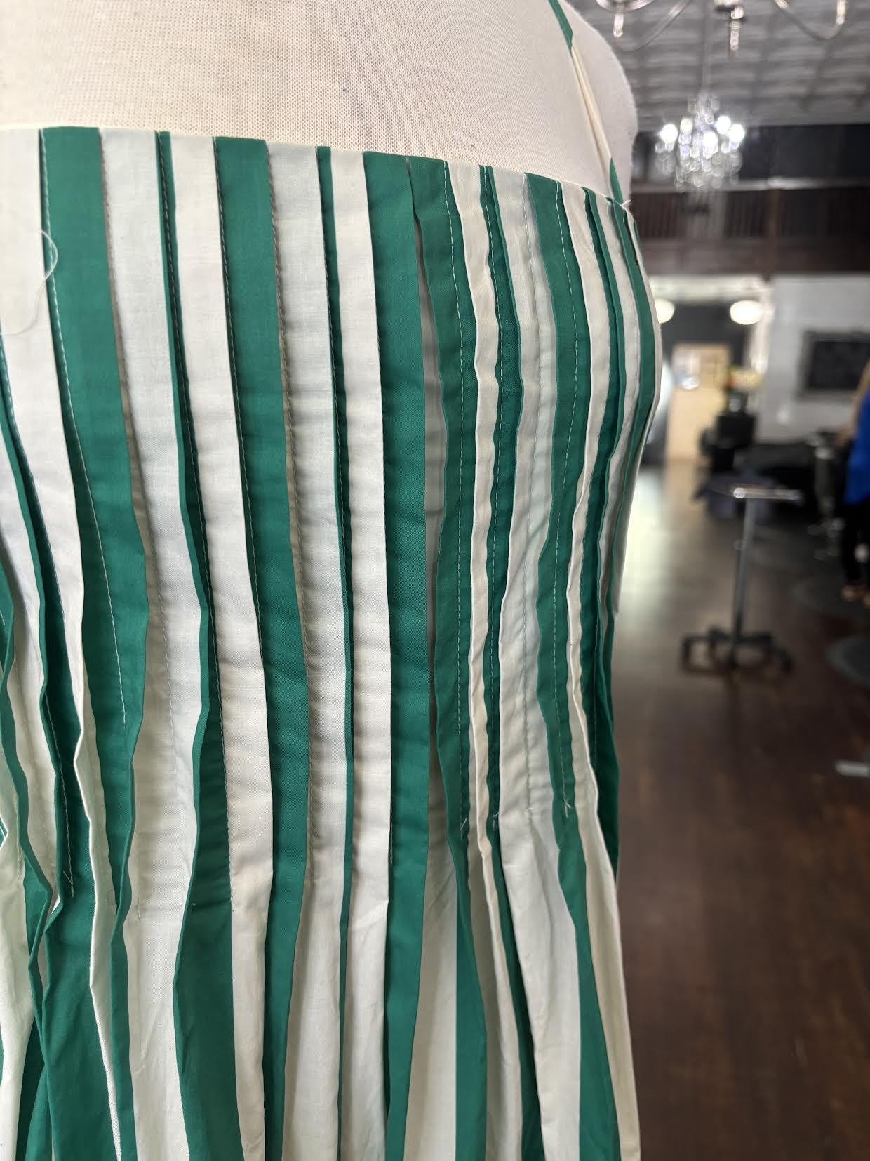 Striped Gathered Spaghetti Strap Dress