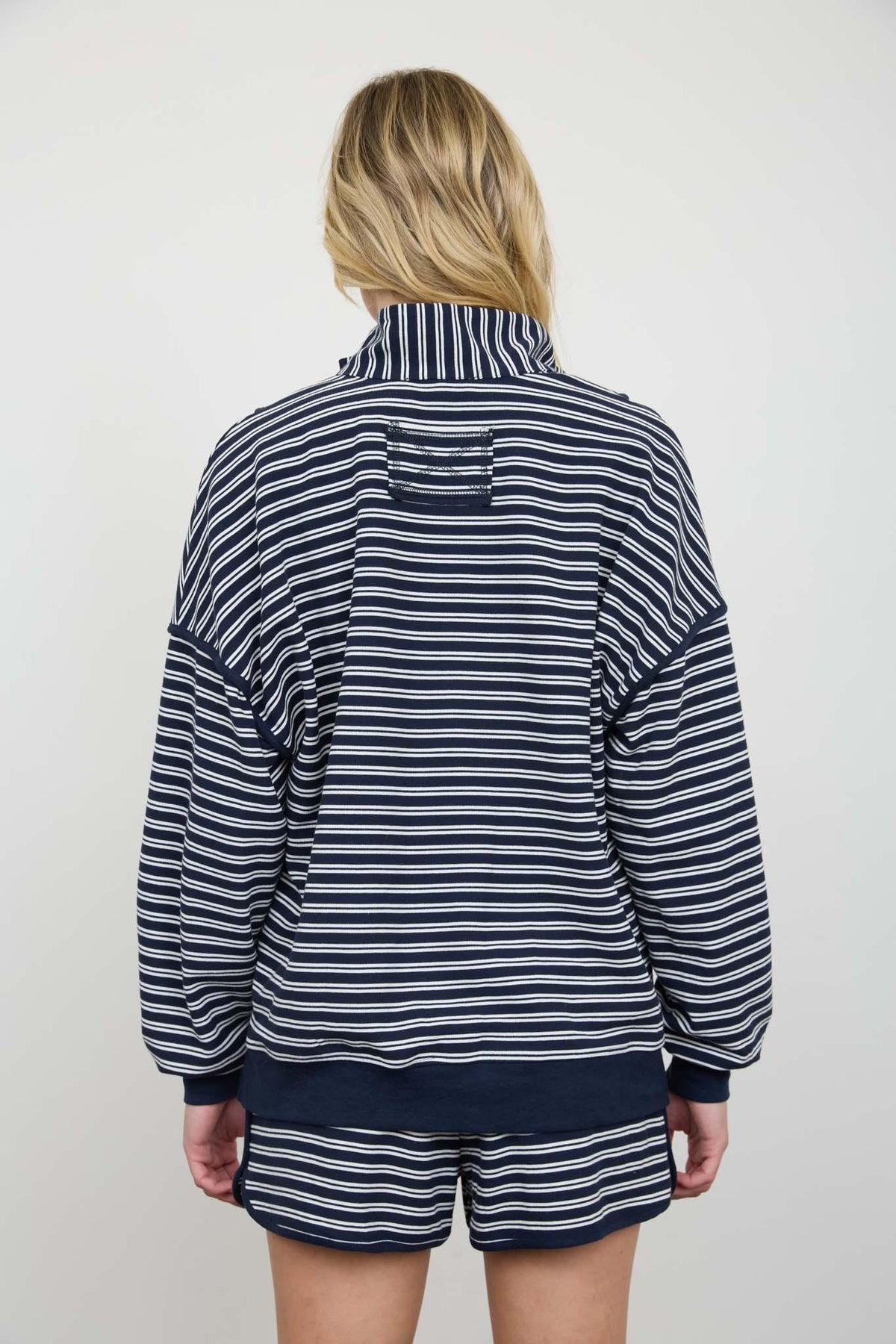 Half Zip Stripe Contrast Trim Long Sleeve Knit Top
