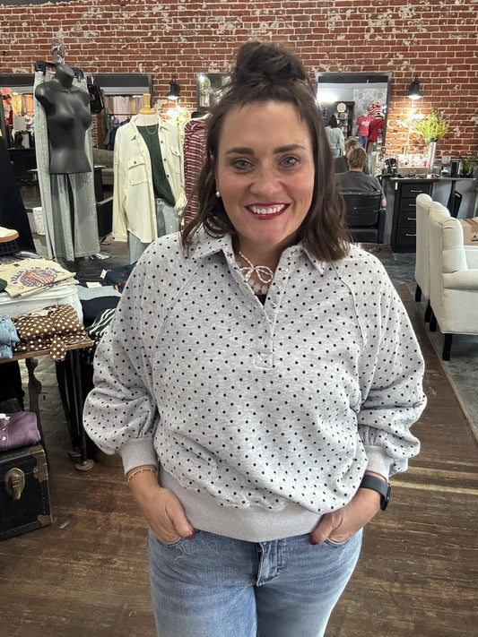 Micro Polka Dot Quarter Snap Sweatshirt