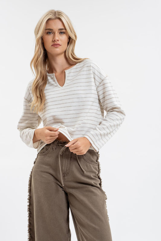 Stripe Split Neck Top