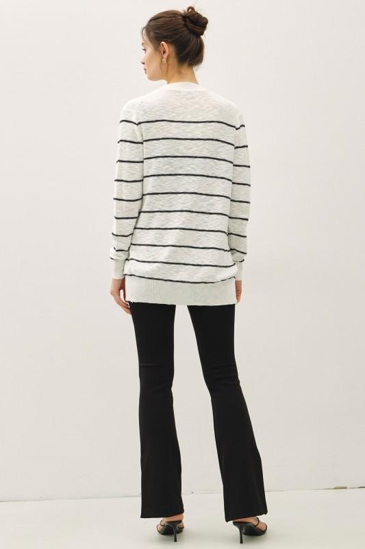 Striped Cotton Slub Cardigan
