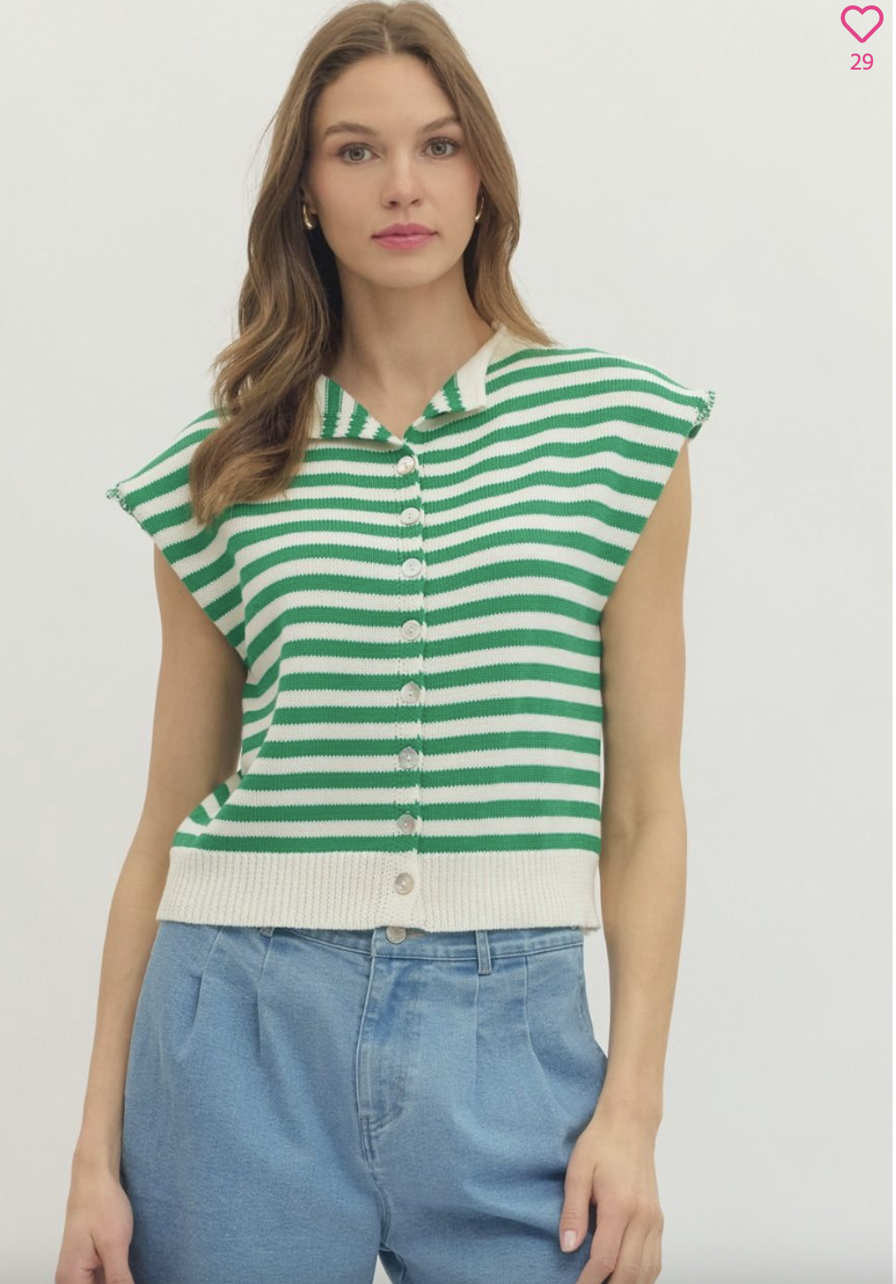 Green Stripe Sleeveless Cardi