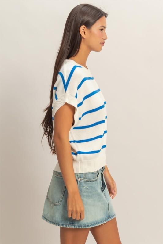 Marine Striped Crew Neck Knit Top
